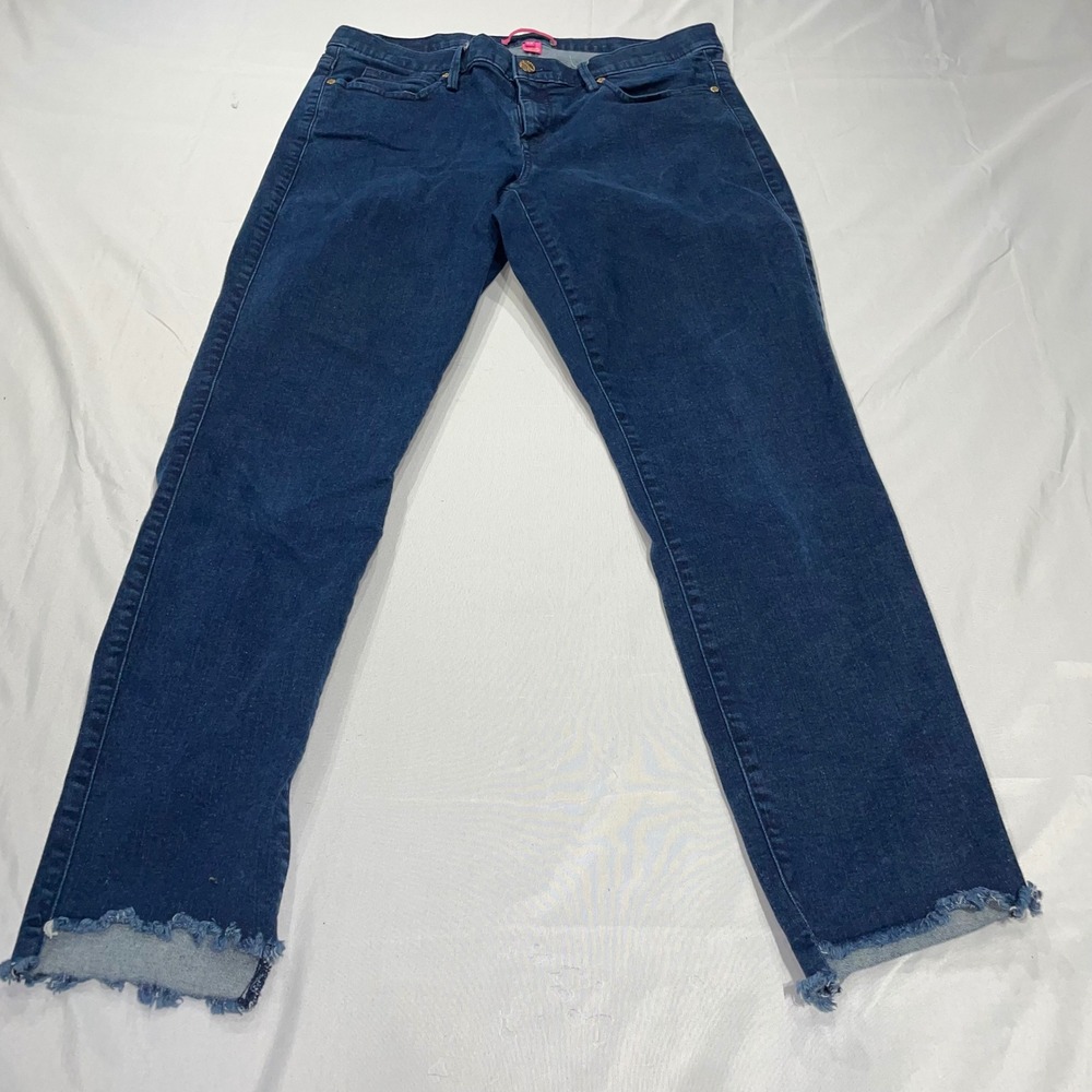 Lilly Pulitzer Worth Skinny Ankle Jeans Dark Wash Chewed Step Hem Size 14